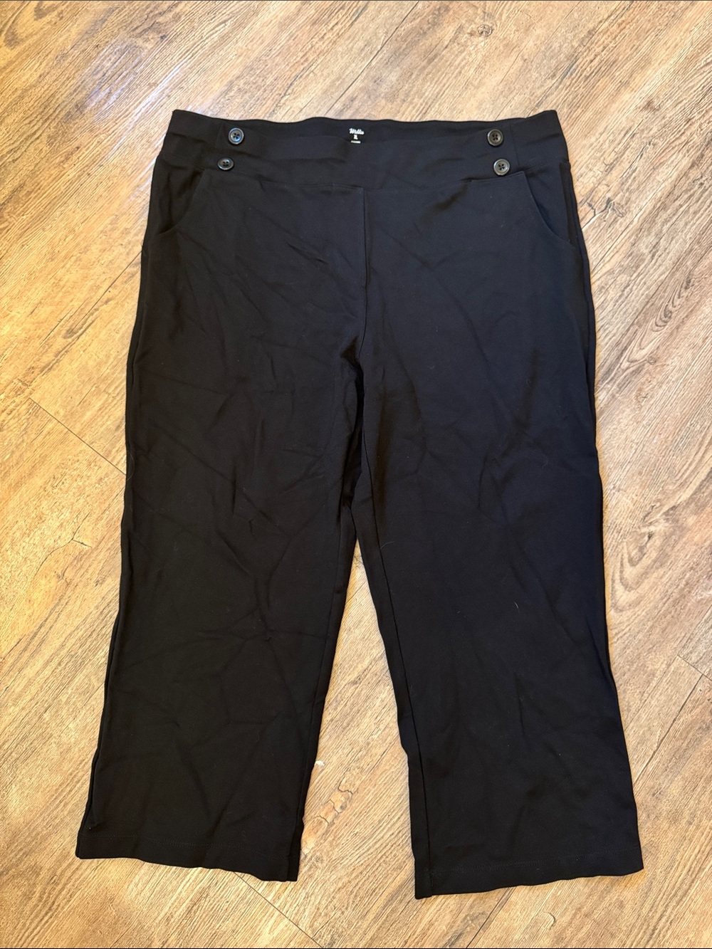 Classic Black Wide-Leg Pull-On Joggers with Button Detail